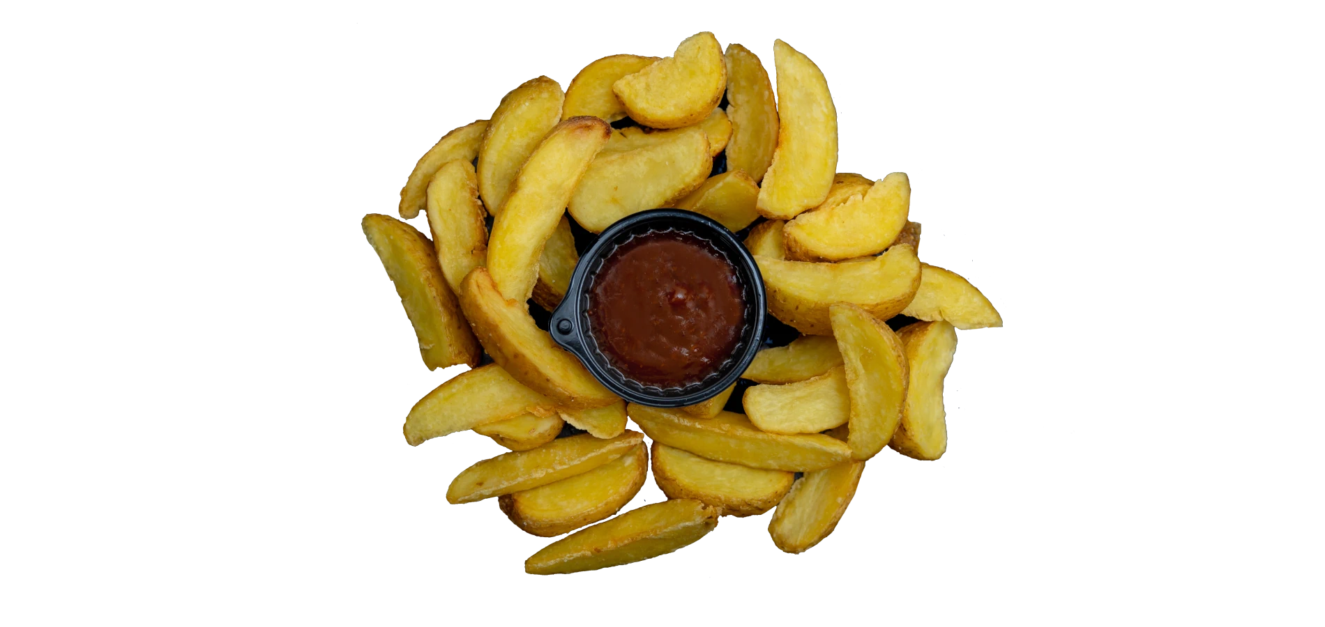 Картопля по-селянськи з хрусткою скоринкою та соусом на вибір.